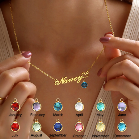 Personalised name necklace with birthstone pendant